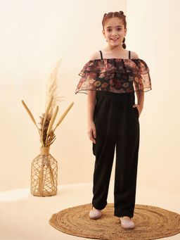 Cherry & Jerry - Girls Black Printed Ruffle Sleeves Jumpsuit