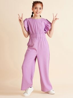 Cherry & Jerry - Girls Lavender Solid Full Length Jumpsuit