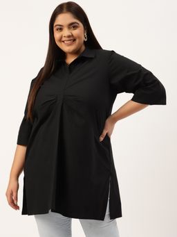 theRebelinme - Plus Size Womens Black Cotton Longline Shirt