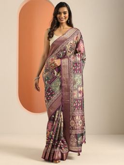 Libas - Mauve Printed Saree with Unstitched Blouse