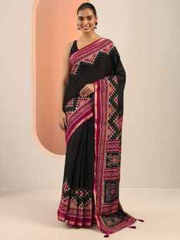 Libas - Black Printed Saree with Unstitched Blouse