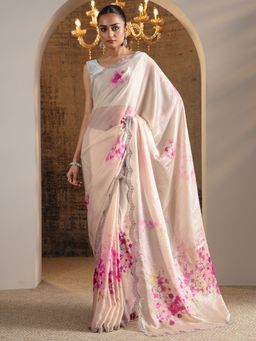 Libas - Pink Printed Saree with Unstitched Blouse