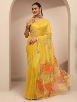 Libas - Yellow Embellished/Sequined Saree with Unstitched Blouse