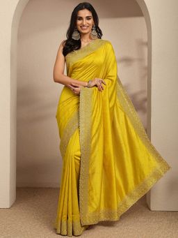 Libas - Mustard Embellished/Sequined Saree with Unstitched Blouse