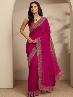 Libas - Magenta Embellished/Sequined Saree with Unstitched Blouse