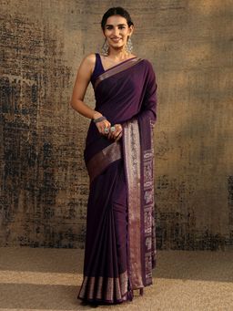 Libas - Purple Woven Zari Saree with Unstitched Blouse