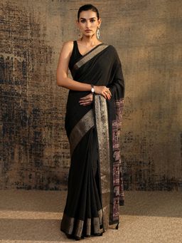 Libas - Black Woven Zari Saree with Unstitched Blouse