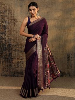 Libas - Purple Woven Zari Saree with Unstitched Blouse