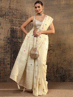Libas - Cream Woven Zari Saree with Unstitched Blouse