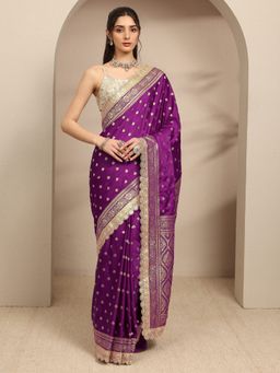 Libas - Purple Embroidered Saree with Unstitched Blouse