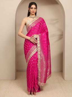 Libas - Pink Embroidered Saree with Unstitched Blouse
