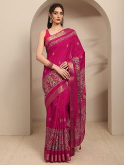 Libas - Pink Woven Zari Saree with Unstitched Blouse