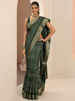 Libas - Green Printed Saree with Unstitched Blouse