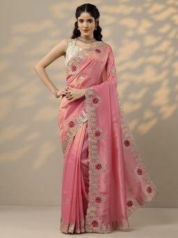 Libas - Peach Embellished/Sequined Saree with Unstitched Blouse
