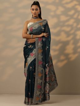 Libas - Teal Embellished/Sequined Saree with Unstitched Blouse