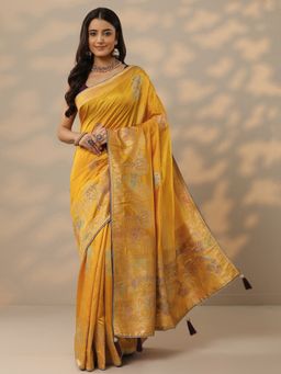Libas - Mustard Embellished/Sequined Saree with Unstitched Blouse