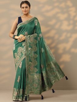 Libas - Turquoise Embellished/Sequined Saree with Unstitched Blouse