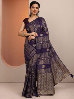 Libas - Purple Embroidered Saree with Unstitched Blouse