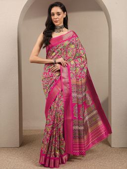 Libas - Pink Paisley Saree with Unstitched Blouse