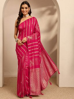 Libas - Pink Woven Zari Saree with Unstitched Blouse