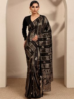 Libas - Black Woven Zari Saree with Unstitched Blouse