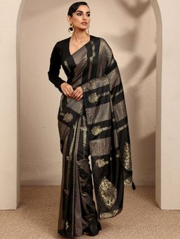 Libas - Black Woven Zari Saree with Unstitched Blouse