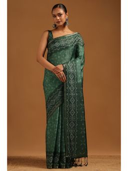 Soch - Green Floral Printed Saree with Unstitched Blouse