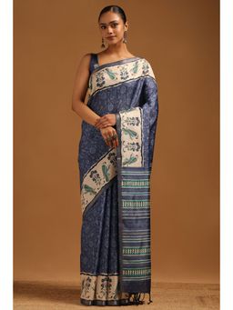 Soch - Blue Floral Printed Saree with Unstitched Blouse