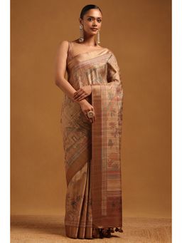 Soch - Beige Floral Printed Saree with Unstitched Blouse