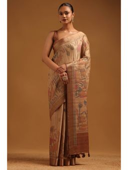 Soch - Beige Floral Printed Saree with Unstitched Blouse