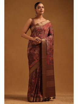 Soch - Brown Printed Saree with Unstitched Blouse