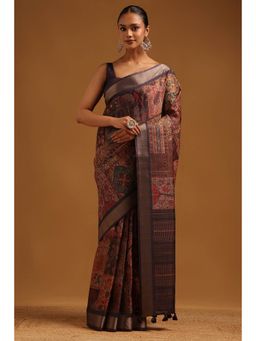 Soch - Purple Floral Printed Saree with Unstitched Blouse