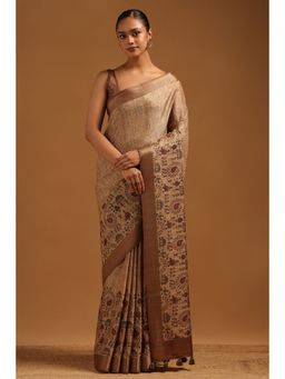 Soch - Beige Printed Saree with Unstitched Blouse