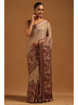 Soch - Beige Printed Saree with Unstitched Blouse