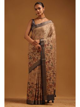 Soch - Beige Printed Saree with Unstitched Blouse