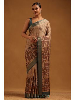 Soch - Beige Printed Saree with Unstitched Blouse