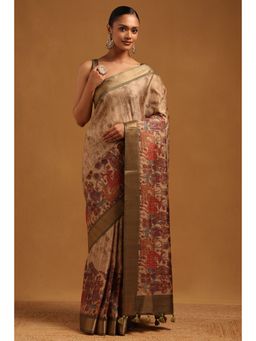 Soch - Beige Printed Saree with Unstitched Blouse