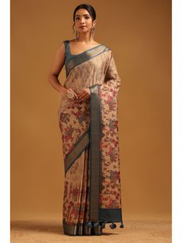 Soch - Beige Printed Saree with Unstitched Blouse