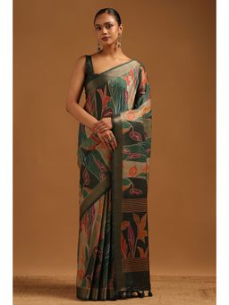 Soch - Green Printed Saree with Unstitched Blouse
