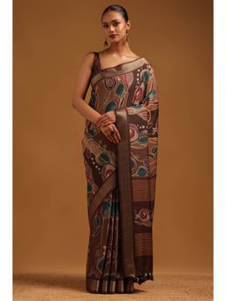 Soch - Brown Printed Saree with Unstitched Blouse
