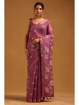 Soch - Lavender Floral Embroidered Saree with Unstitched Blouse