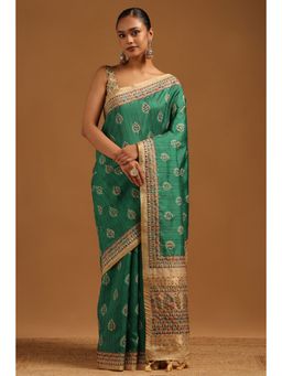 Soch - Green Embroidered Saree with Unstitched Blouse