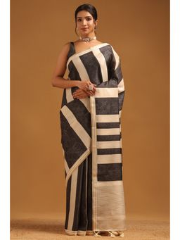 Soch - Black Stripes Saree with Unstitched Blouse