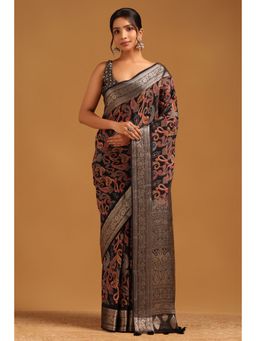Soch - Black Paisley Saree with Unstitched Blouse