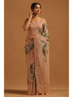 Soch - Peach Printed Saree with Unstitched Blouse