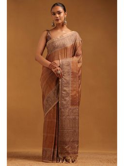 Soch - Brown Printed Saree with Unstitched Blouse