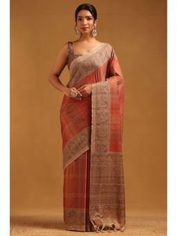 Soch - Rust Printed Saree with Unstitched Blouse