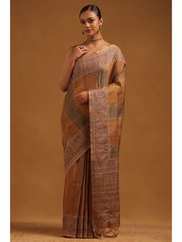 Soch - Mustard Printed Saree with Unstitched Blouse