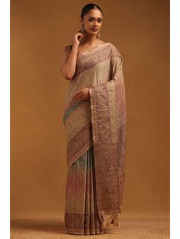 Soch - Beige Printed Saree with Unstitched Blouse