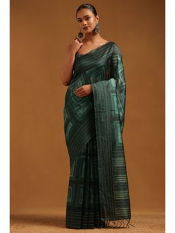 Soch - Green Printed Saree with Unstitched Blouse